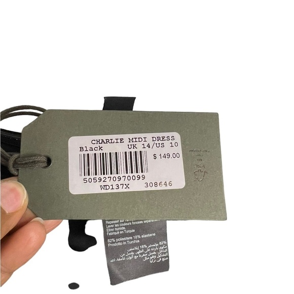 NWT All Saints Charlie Midi Sleeveless Black Dress 10 - Picture 7 of 8